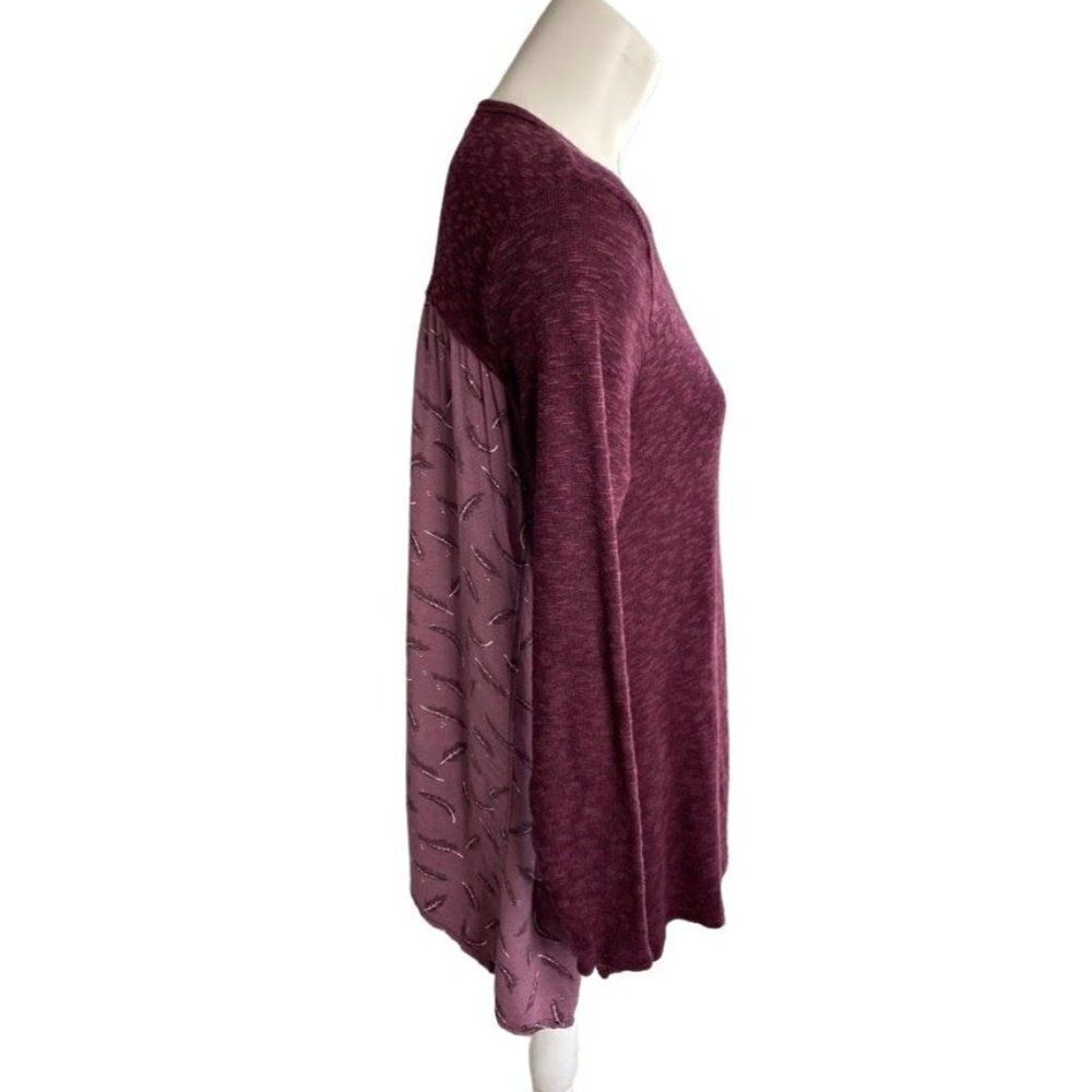 MAX JEANS Purple Mixed Media Marled Knit & Feather Back Top XS